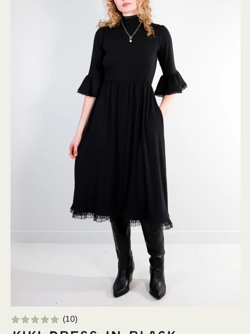 Kiki Black Midi Dress with Lace Trim